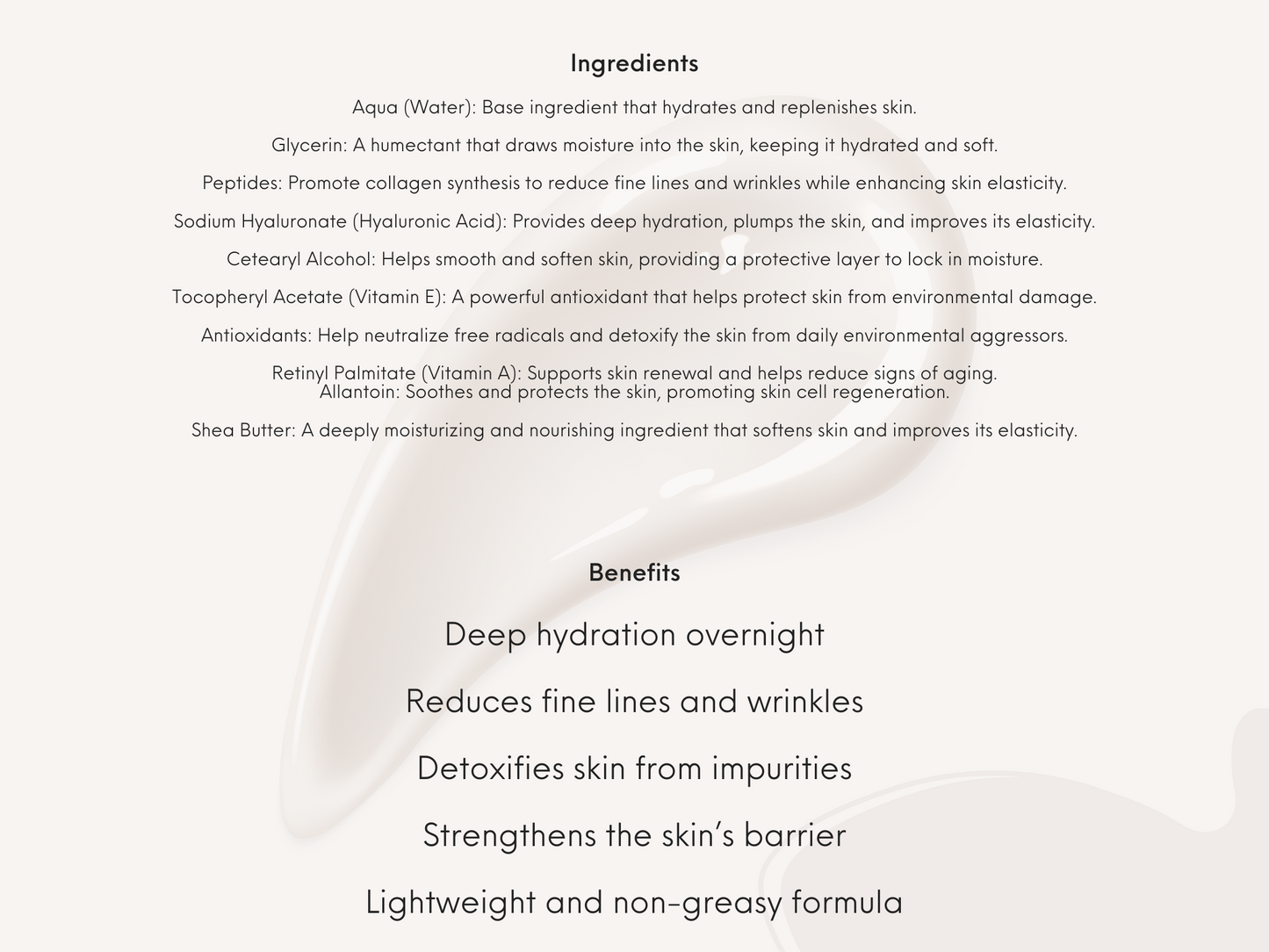 Elayse Luxurious Detox Nightwear Cream - Overnight Hydration & Skin Revitalization, Anti-Aging Formula with Peptides & Antioxidants, Deeply Nourishes & Renews Skin - 2oz
