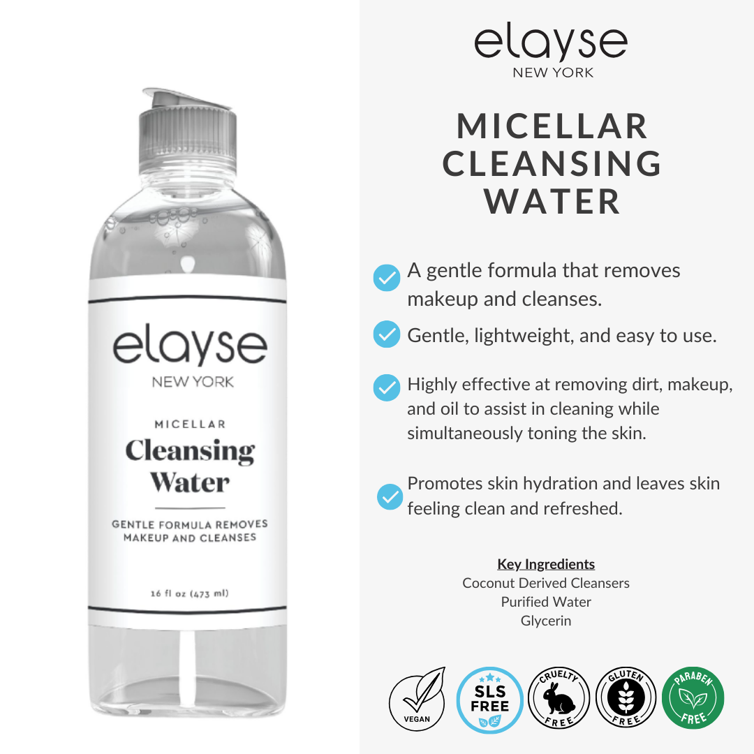 Elayse Micellar Cleansing Water - Gentle & Effective Makeup Remover, Hydrating & Refreshing Formula, Suitable for All Skin Types, No-Rinse, Paraben-Free - 6oz