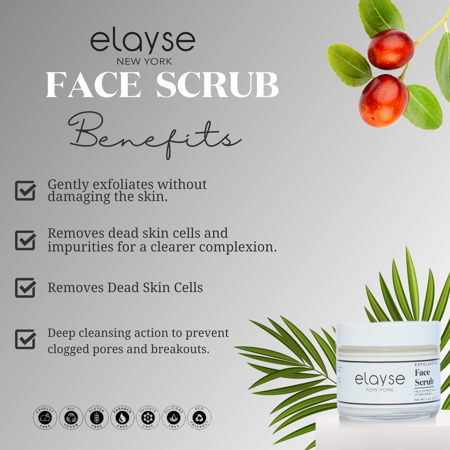 Elayse Face & Body Scrub - Nourishing Fruit Extracts, Exfoliating & Hydrating Formula, Smooths & Softens Skin, Removes Impurities & Dead Skin Cells, Suitable for All Skin Types