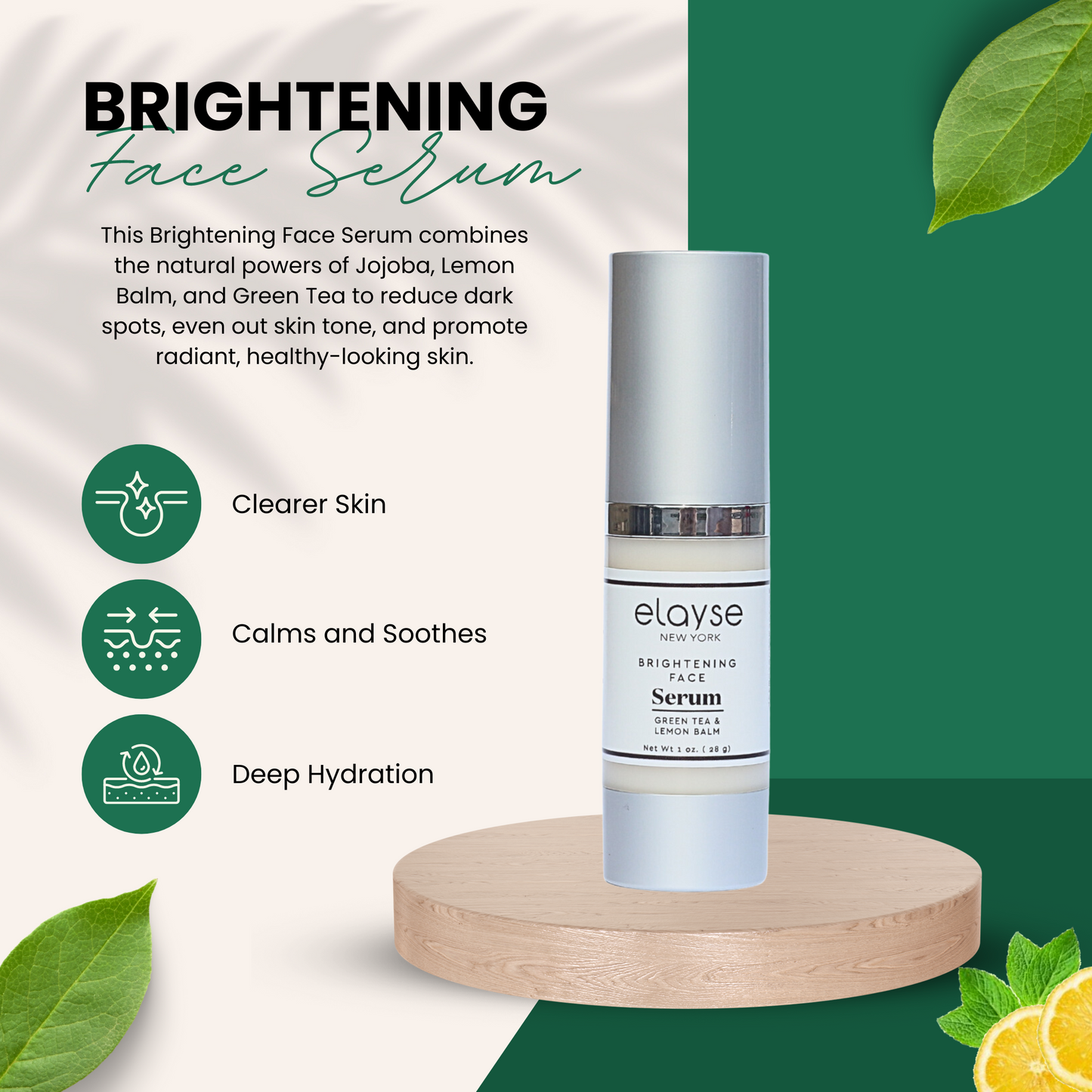 Elayse Brightening Face Serum - Vitamin C Enriched, Evens Skin Tone & Boosts Radiance, Reduces Dark Spots & Hyperpigmentation, Hydrating & Lightweight Formula - 1oz