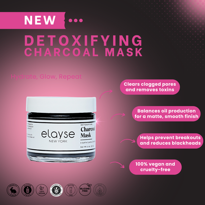 Elayse Detoxifying Charcoal Mask - Infused with Activated Charcoal, Kaolin Clay & Antioxidants, Removes Impurities, Excess Oil & Toxins, Ideal for Oily & Acne-Prone Skin, 100% Vegan & Cruelty-Free