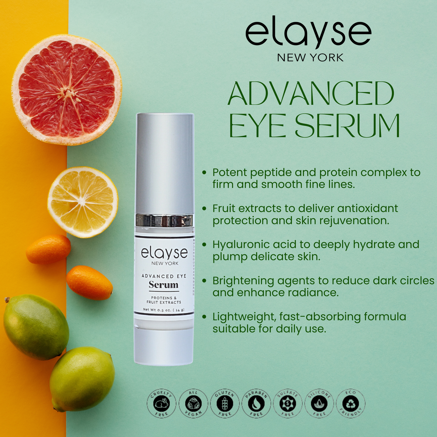 Elayse Premium Advanced Eye Serum - Brightening Under Eye Formula, Reduces Dark Circles & Puffiness, Firms & Smooths Fine Lines, Hydrating & Fast-Absorbing - 0.5oz