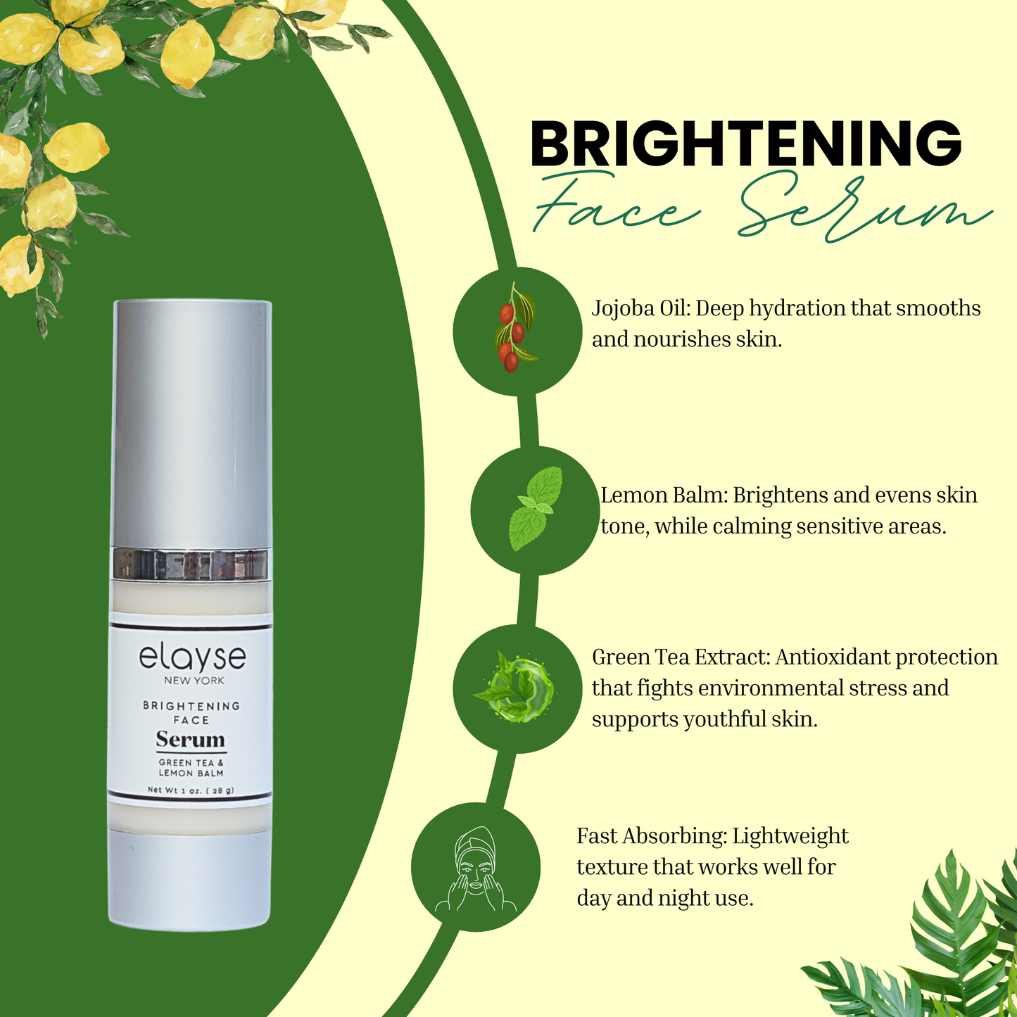 Elayse Brightening Face Serum - Vitamin C Enriched, Evens Skin Tone & Boosts Radiance, Reduces Dark Spots & Hyperpigmentation, Hydrating & Lightweight Formula - 1oz