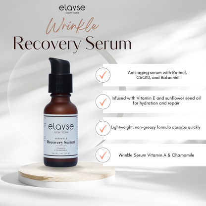 Elayse Wrinkle Recovery Serum - 1oz, Anti-Aging Retinol Serum with CoQ10, Bakuchiol, Vitamin E & Sunflower Seed Oil, Smooths Fine Lines, Firms Skin, Enhances Radiance