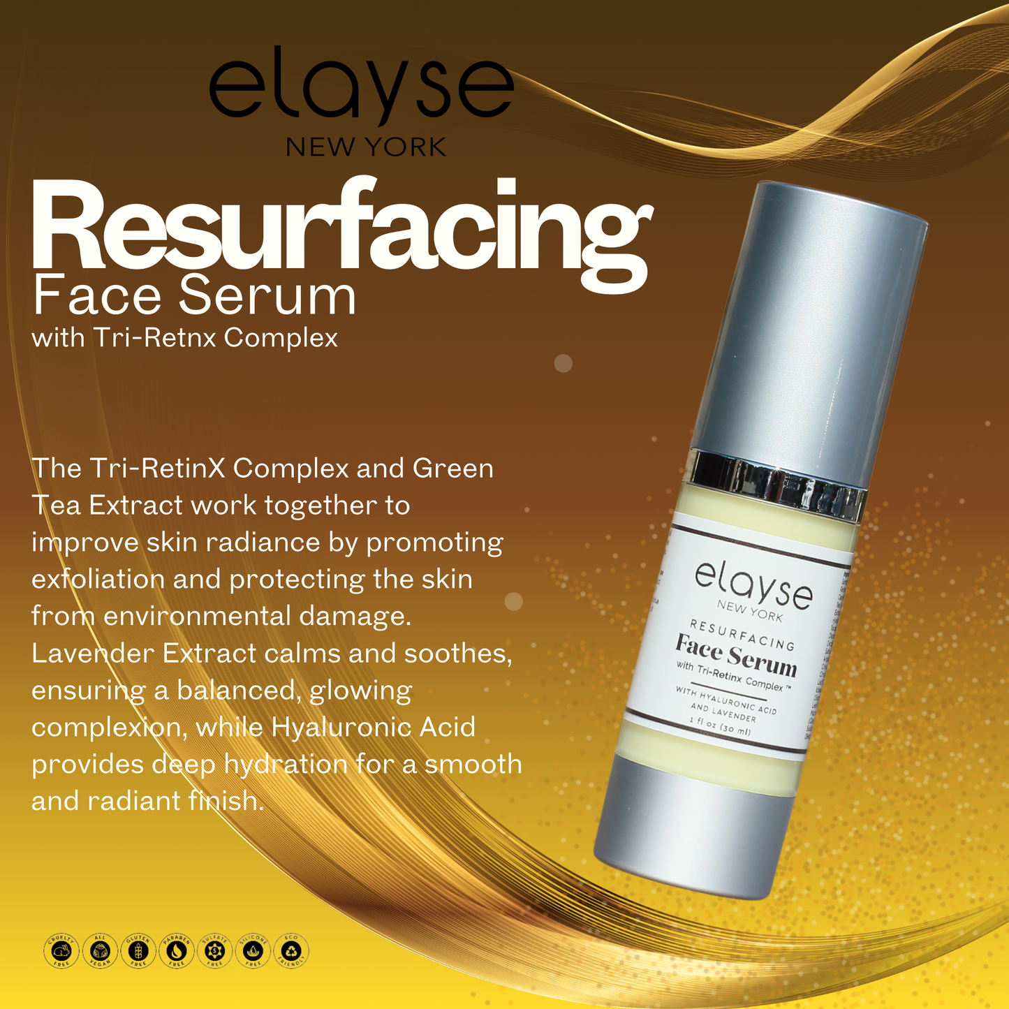 Elayse Premium Resurfacing Face Serum with Tri-RetinX Complex™ - Potent Anti-Aging Formula, Smooths Fine Lines & Wrinkles, Boosts Collagen & Skin Renewal, Hydrating & Fast-Absorbing - 1oz