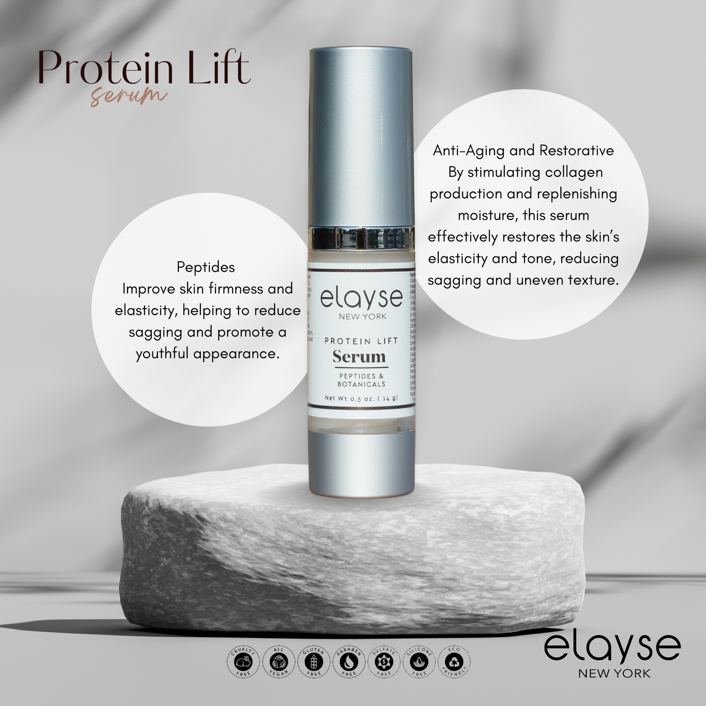 Elayse Protein Lift Serum - Peptide-Infused Formula for Firming & Smoothing Skin, Reduces Fine Lines & Wrinkles, Hydrating & Anti-Aging Serum - 1oz