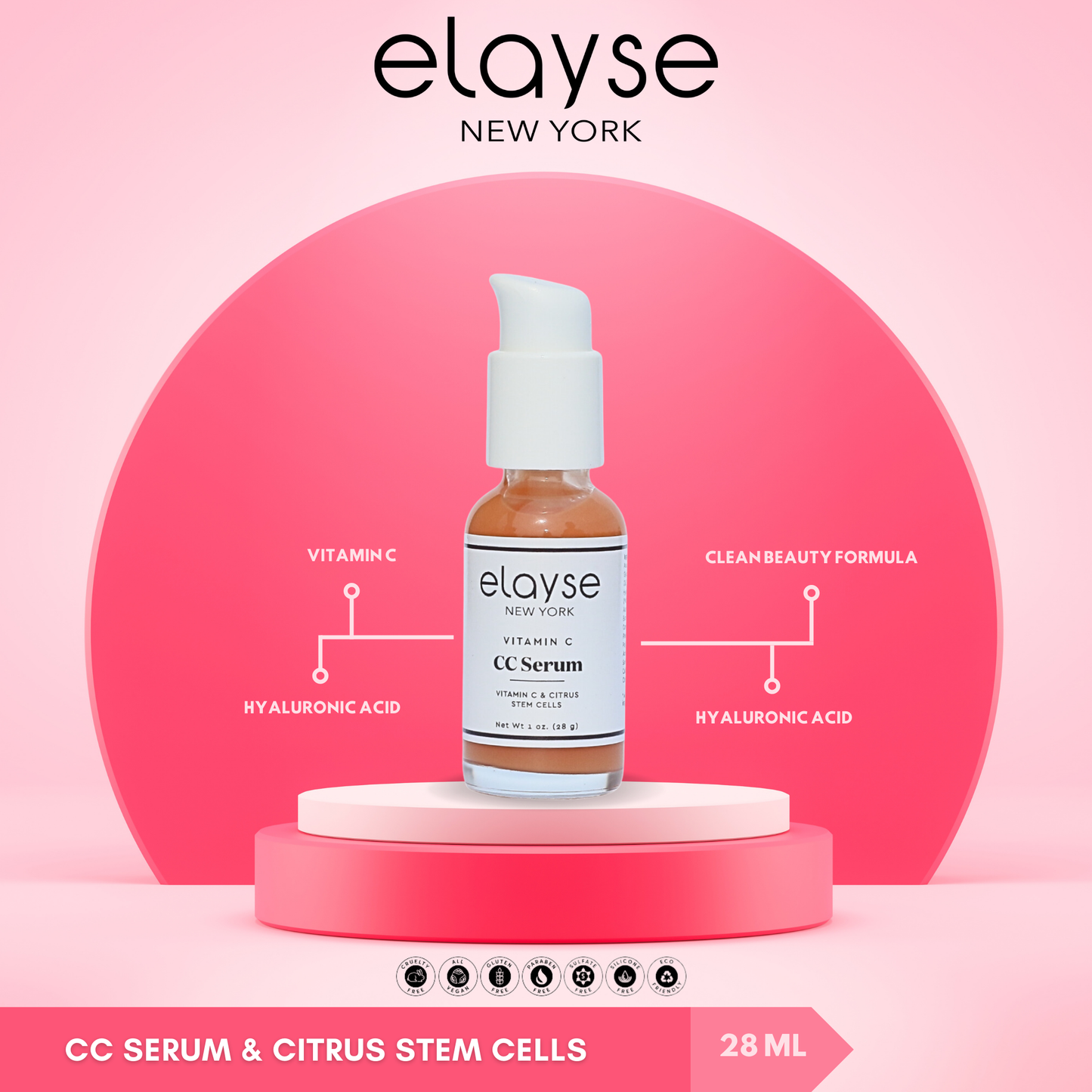 Elayse CC Serum with Vitamin C - Advanced Anti-Aging Formula with Hyaluronic Acid & Antioxidants, Brightens, Hydrates & Smooths Skin - 1 fl oz