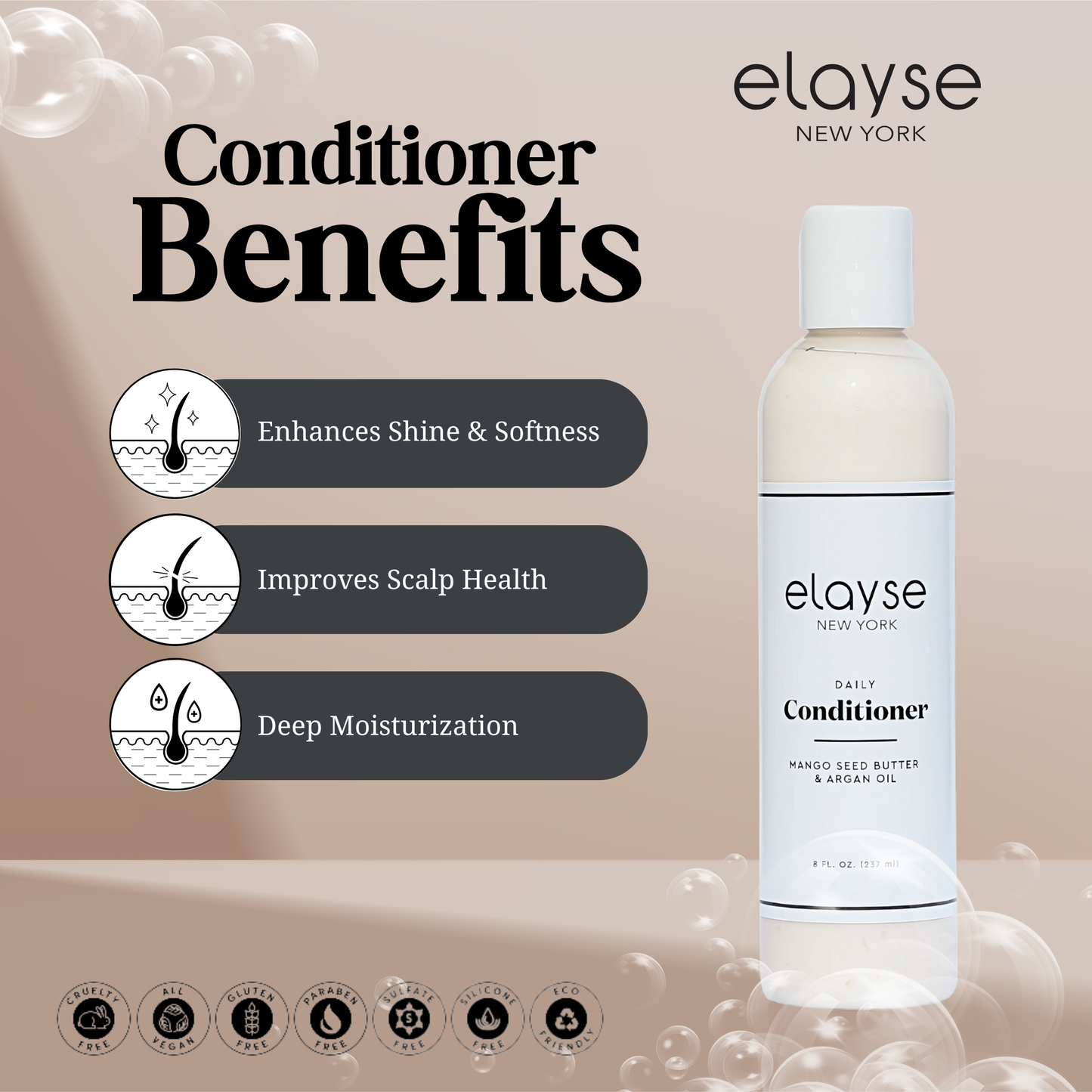 Elayse Haircare Set - Hydration Boost Hair Mask, Daily Conditioner, Daily Shampoo & Biotin Boost Hair Serum, 4-Piece Set, Sulfate & Paraben-Free, Safe for Color-Treated Hair