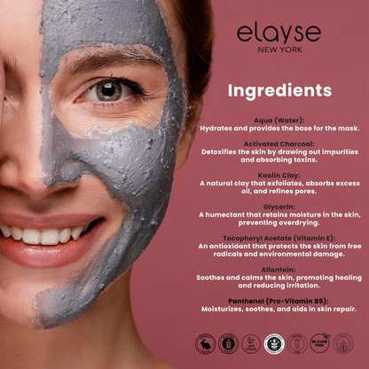 Elayse Detoxifying Charcoal Mask - Infused with Activated Charcoal, Kaolin Clay & Antioxidants, Removes Impurities, Excess Oil & Toxins, Ideal for Oily & Acne-Prone Skin, 100% Vegan & Cruelty-Free