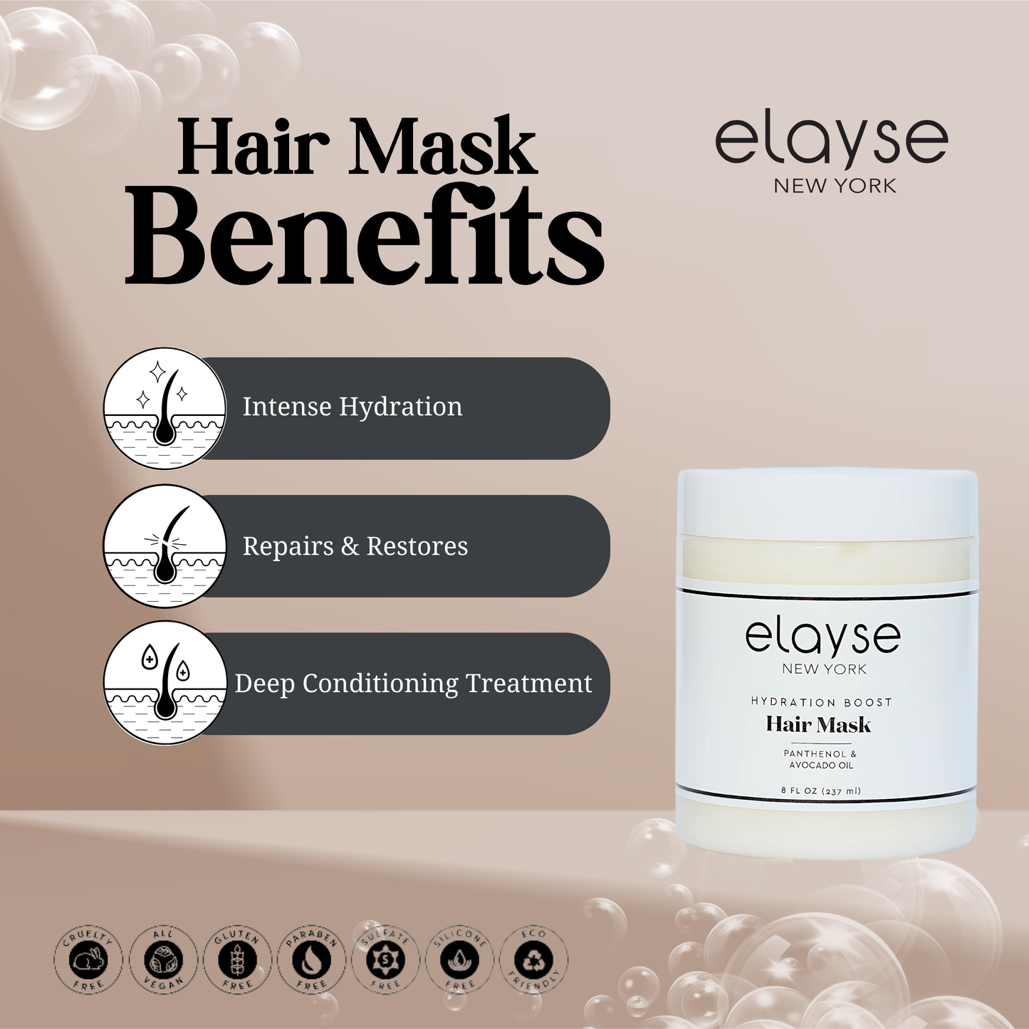 Elayse Haircare Set - Hydration Boost Hair Mask, Daily Conditioner, Daily Shampoo & Biotin Boost Hair Serum, 4-Piece Set, Sulfate & Paraben-Free, Safe for Color-Treated Hair