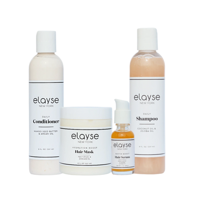 Elayse Haircare Set - Hydration Boost Hair Mask, Daily Conditioner, Daily Shampoo & Biotin Boost Hair Serum, 4-Piece Set, Sulfate & Paraben-Free, Safe for Color-Treated Hair