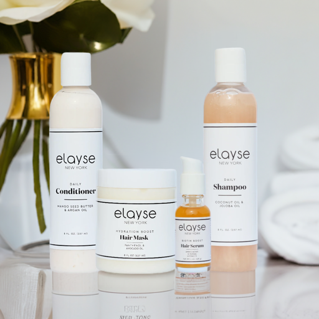 Elayse Haircare Set - Hydration Boost Hair Mask, Daily Conditioner, Daily Shampoo & Biotin Boost Hair Serum, 4-Piece Set, Sulfate & Paraben-Free, Safe for Color-Treated Hair